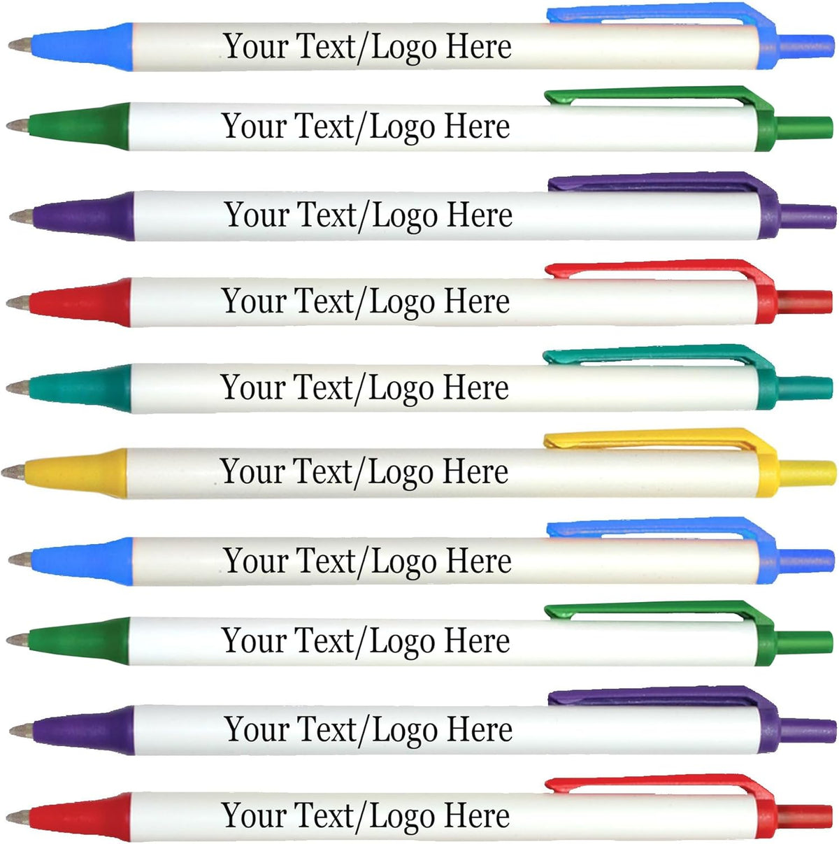 Personalized Click Stick Pens With your Custom Logo or Text-300 Pack Bulk-for Businesses, Parties, and Events, Custom Printed Retractable Slim Ballpoint Pens, Assorted Colors, Black Ink