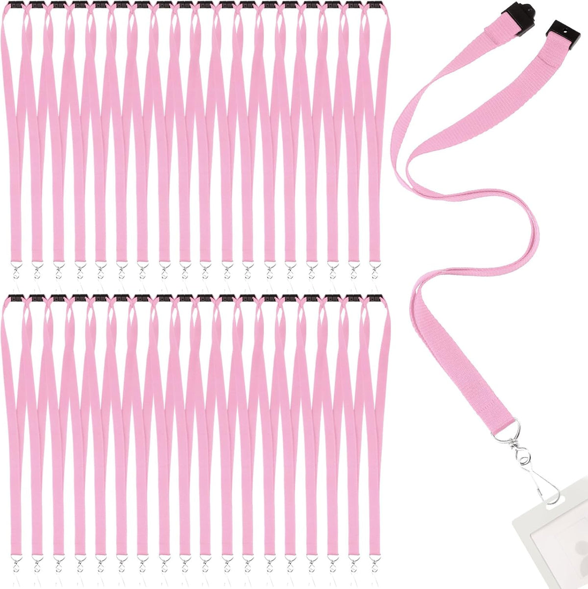 Patelai 60 Pcs Breakaway Lanyards with J Hook Bulk Flat for ID Badges Neck Badge Lanyards Card Nametag Holder Neck Straps (Pink)