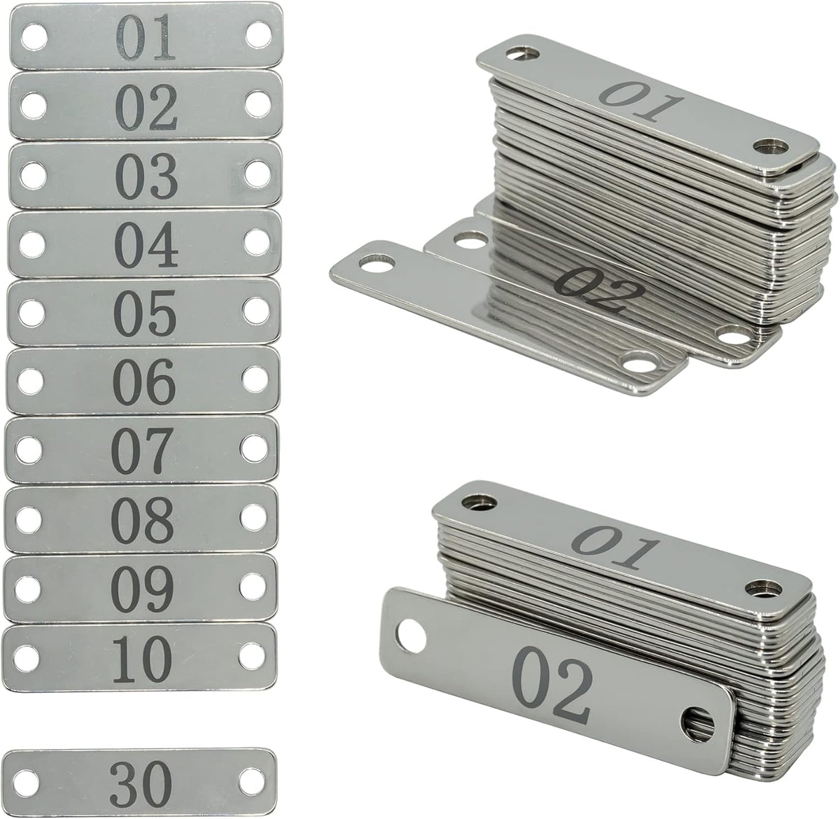 StayMax Small Stainless Steel Rectangle Numbered Tags with Two Holes 4cm*1cm (1-30)