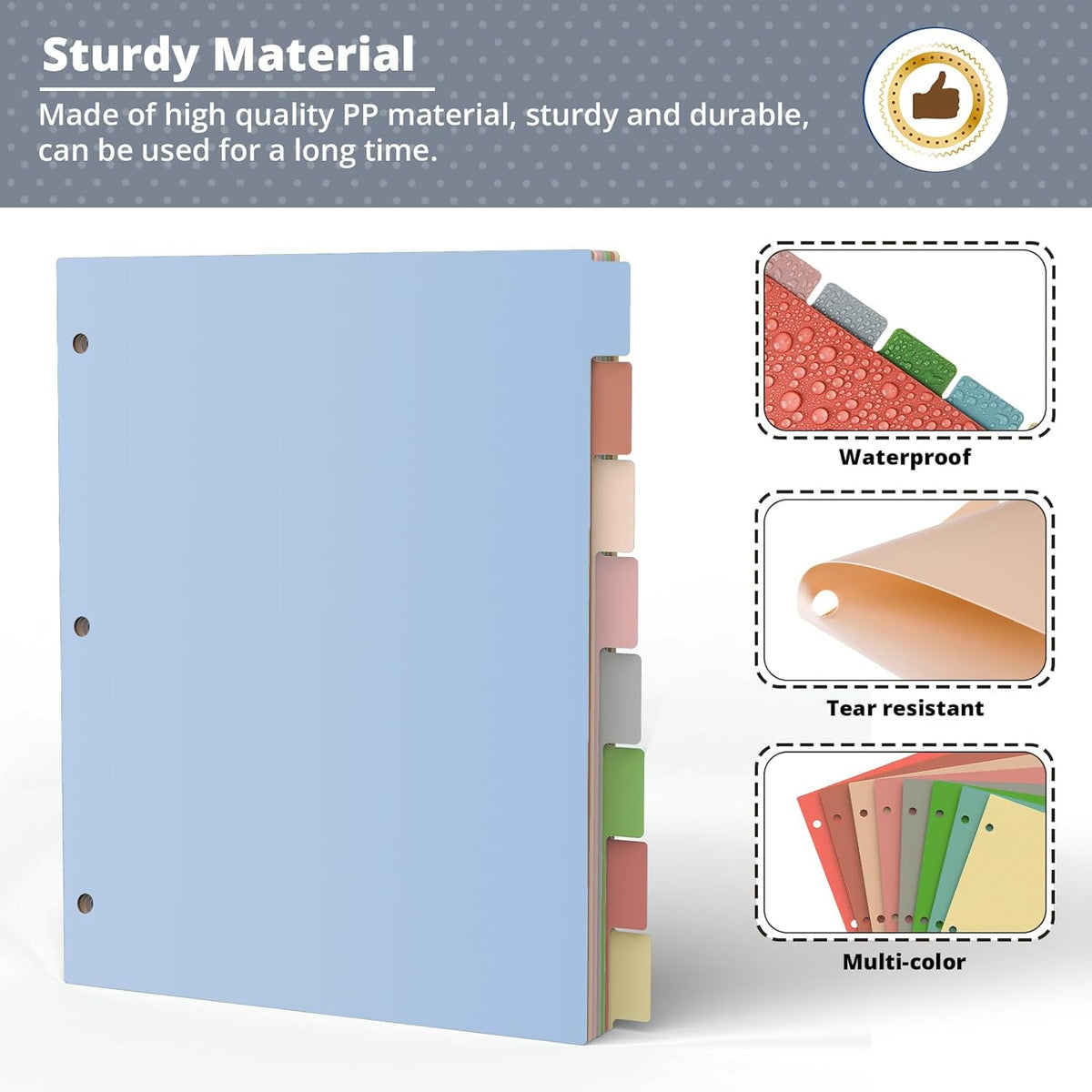 Dividers for 3 Ring Binder, Plastic 3-Hole Punched Letter Size 8-Tab Dividers, 2 Set 16 Pcs Letter Size Multicolor Index Dividers for School Office Document (Morandi Color)