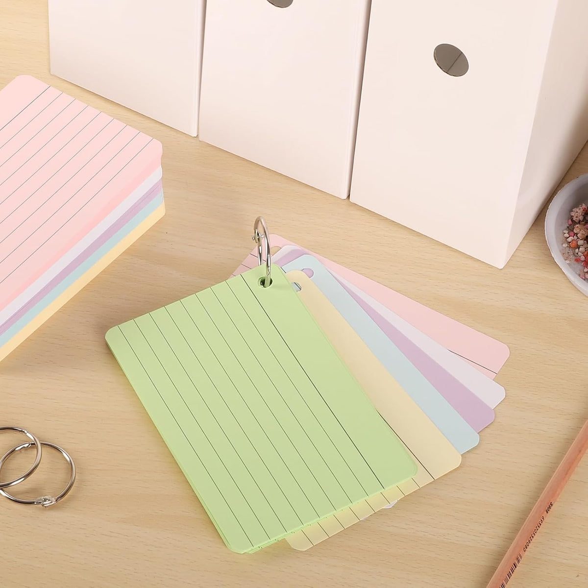 6 Pack Lined Index Cards 4 x 6 Inches, 360 PCS Colored Ruled Index Flashcards Lined Flash Cards with Rings, Note Cards Punched for Study, Office and Home