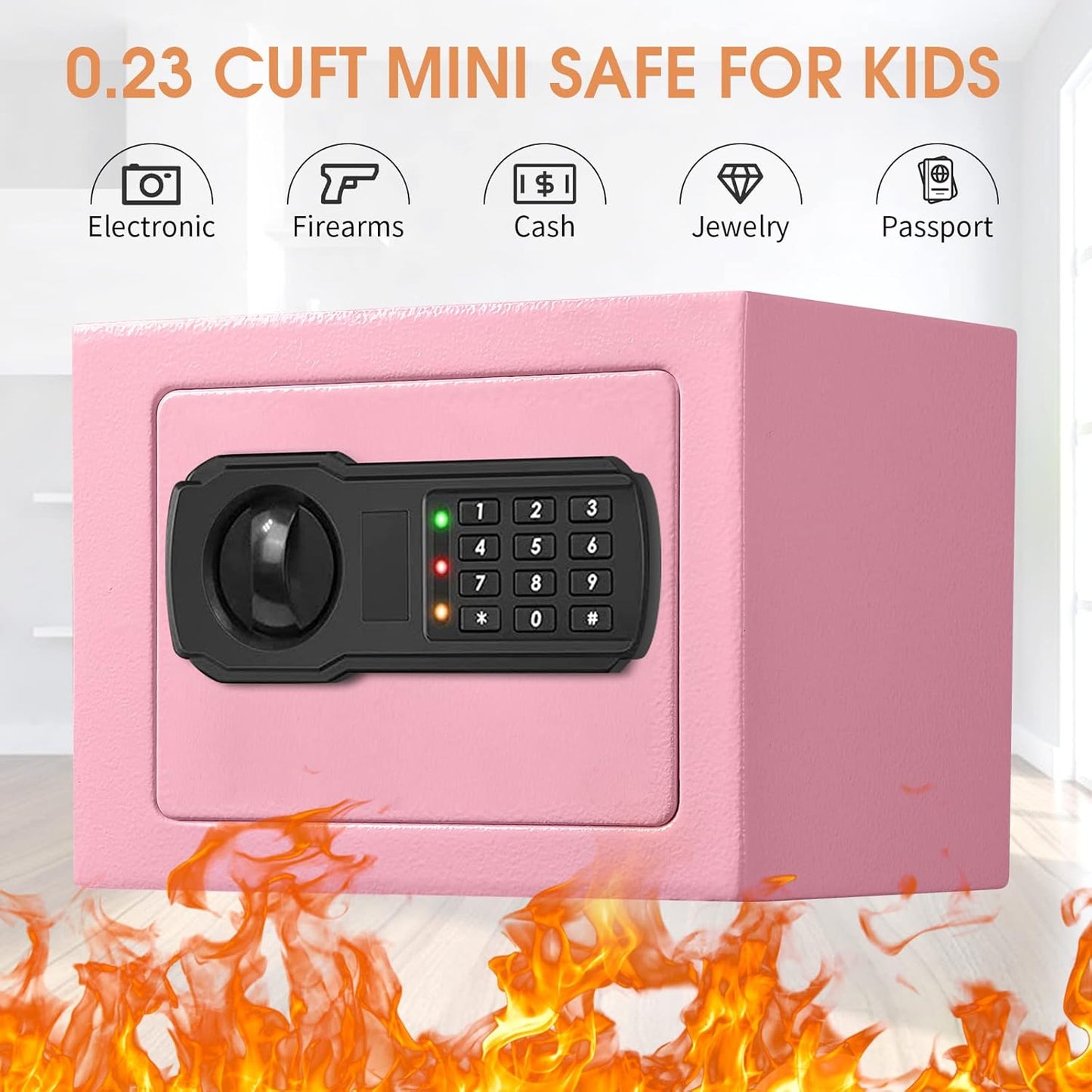 Small Mini Fire Safe Box for Home, 0.3 Cubic Feet Medication Lock Box, Security Money Safes with Digital Keypad, Spare Keys, Personal Safes for Money, Jewelry, ID Documents