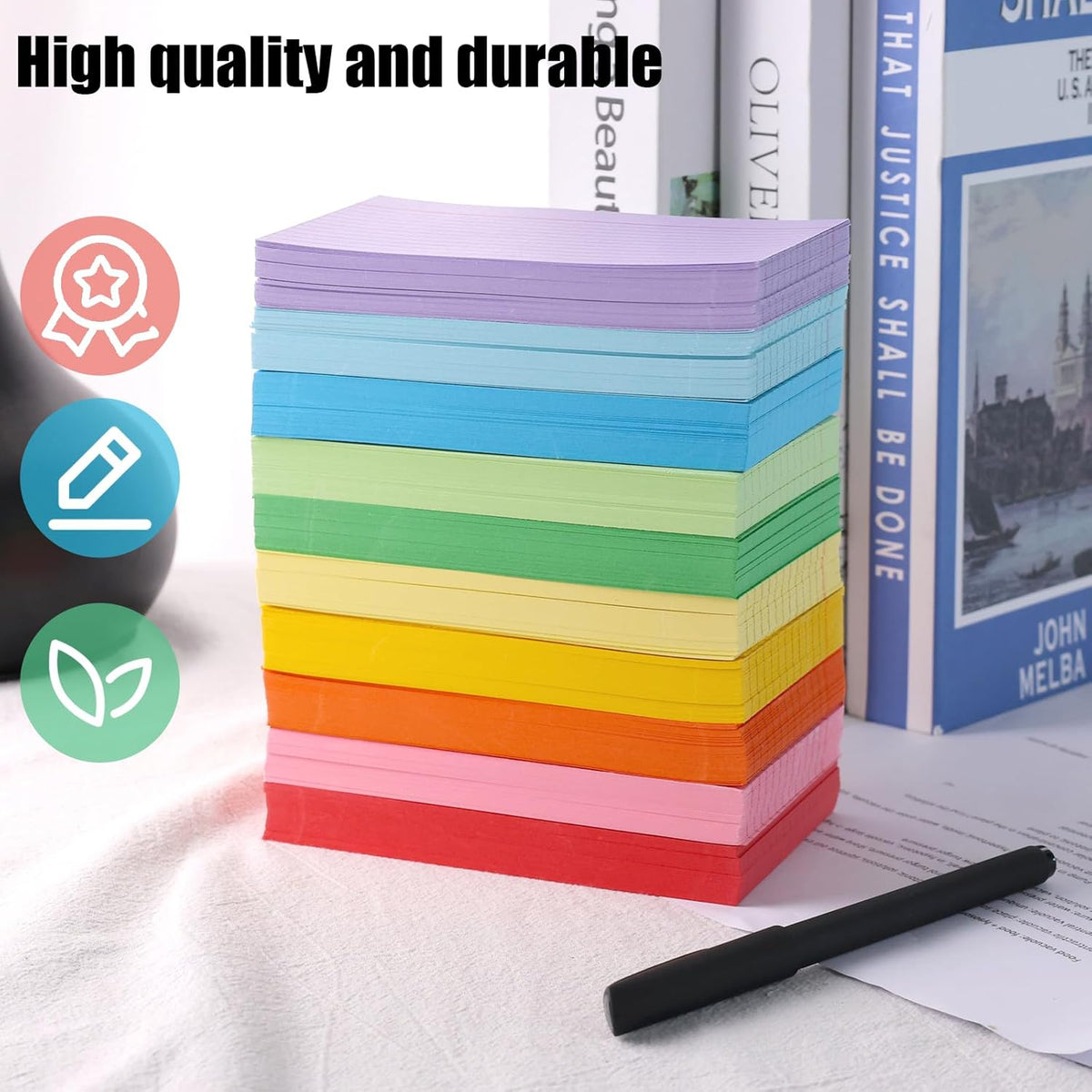 Koogel 500PCS Index Cards 3x5, Colored Lined Ruled Flash Cards for Back to School, Heavy Notecards for Studying School Home College Office Note Taking, To Do List Supplies, 10 Colors