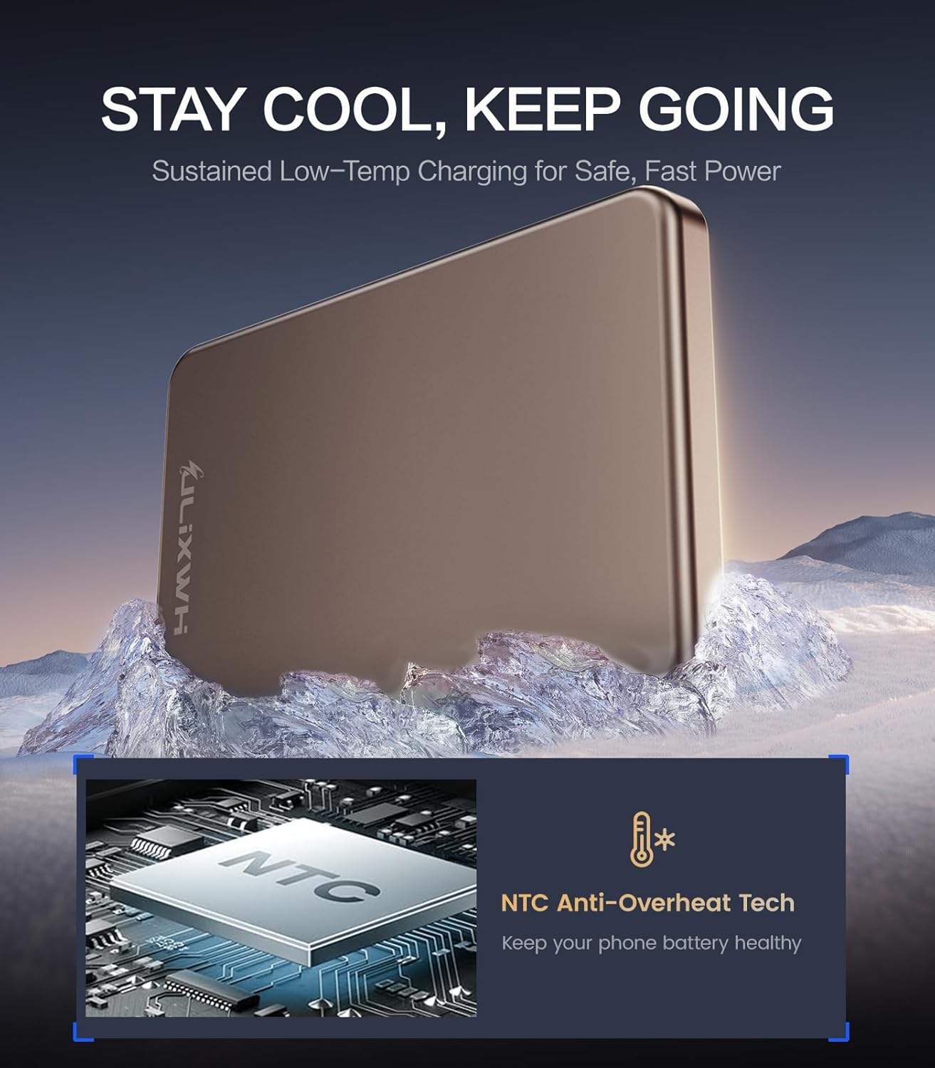 [0.3" Ultra Slim] [Alloy-Made] ULiXWH Magsafe Portable Charger for iPhone, 2025 Upgrade 5000mAh Fast Charging Magnetic Power Bank, Wireless Battery Pack for iPhone 17 Air 16 15 Pro Max 14, Desert Gold