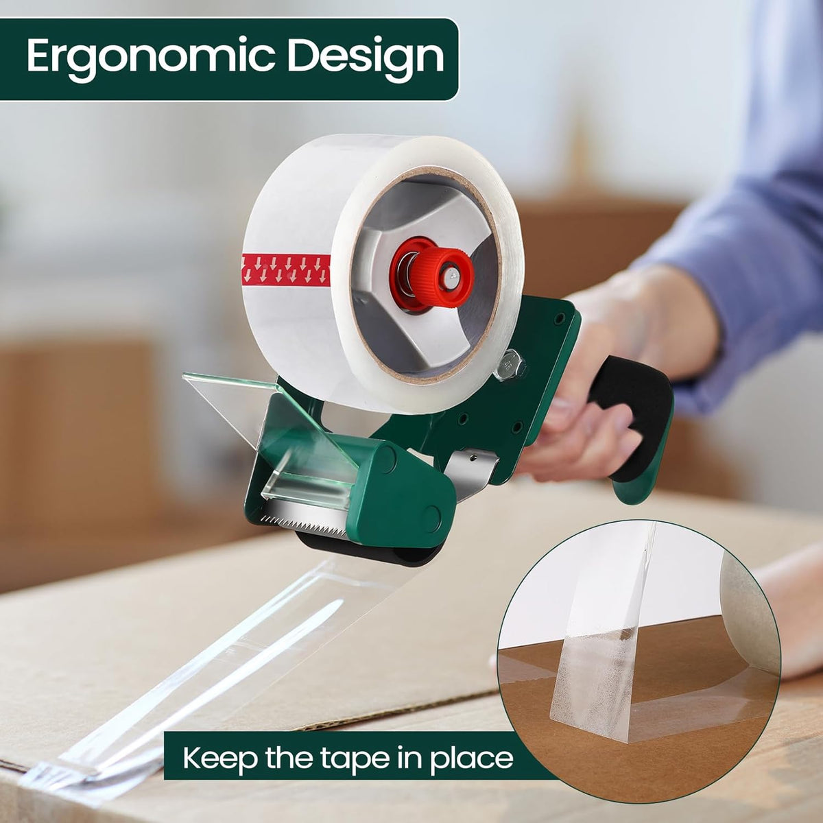 2 Pack Packing Tape Dispenser Gun with 12 Roll Packing Tape 2 Inch Gun 2.7 Mil Heavy Duty Packaging for Shipping, Moving, Carton and Box Sealing (Green)
