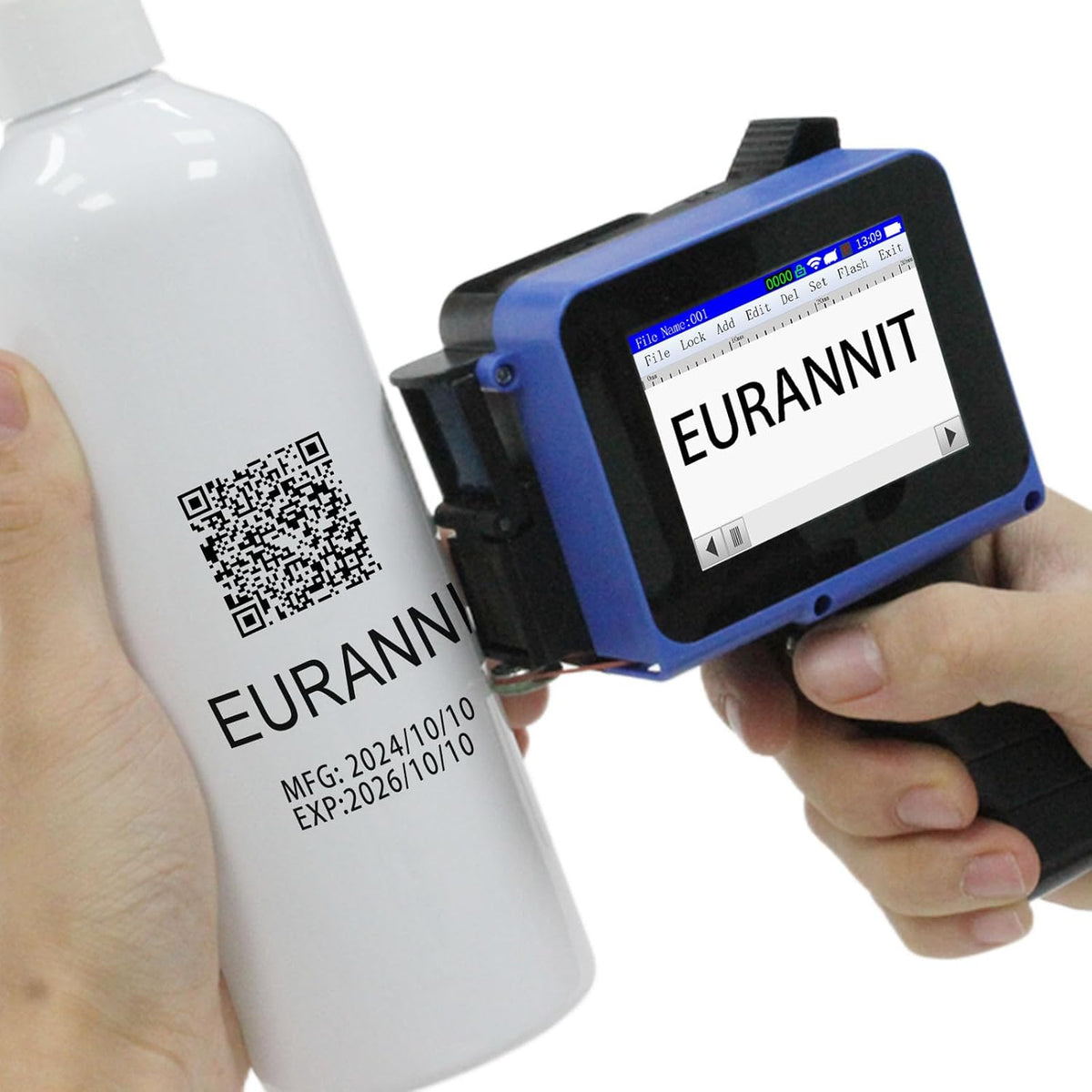 E12 Mini Handheld Inkjet Printer - 0.5 Inch Adjustable Print Height with Quick-Dry Ink for Text, Barcode, QR Code, Date on Cardboard, Metal, Plastic & Curved Surfaces