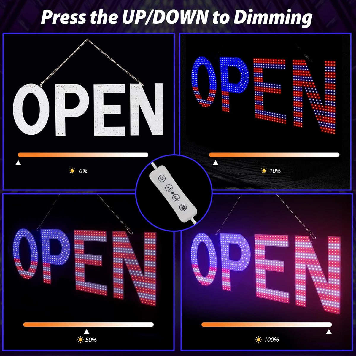 LED Open Signs for Business, 40"L x 14"W Inch Large Led Open Sign with 3 Scene Modes, Ultra Bright Adjustable Open Light Up Sign Led for Storefront Window Door Shop Store Bar Cafes Restaurant (US Flag Design)
