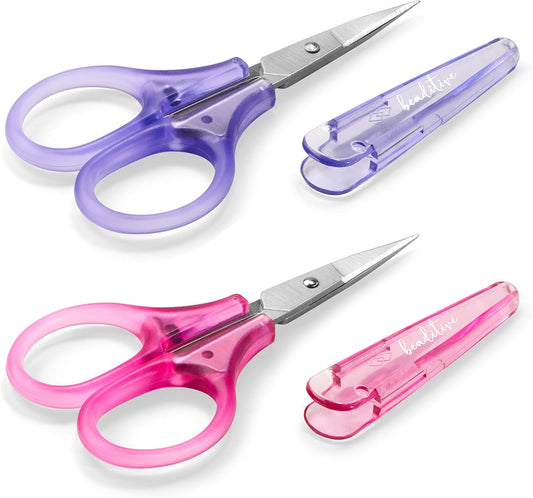 Beaditive Mini Craft Scissors Set (2-pc) - Portable 3.25" Small Detail Scissors with Fine Tip for Embroidery, Knitting & Paper Cutting - Ultra-Sharp with Protective Cap (Jelly Colors)
