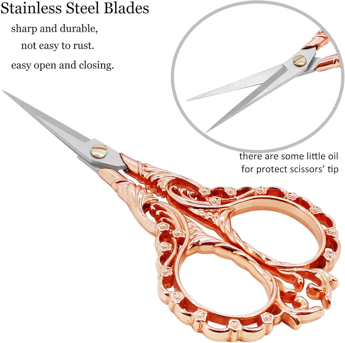 BIHRTC Little Embroidery Scissors 4.5Inch with Artificial Leather Cover Stainless Steel Sharp Straight Tip Scissors for Needlework Artwork Purpose Detail Thread Craft Household DIY Art Work