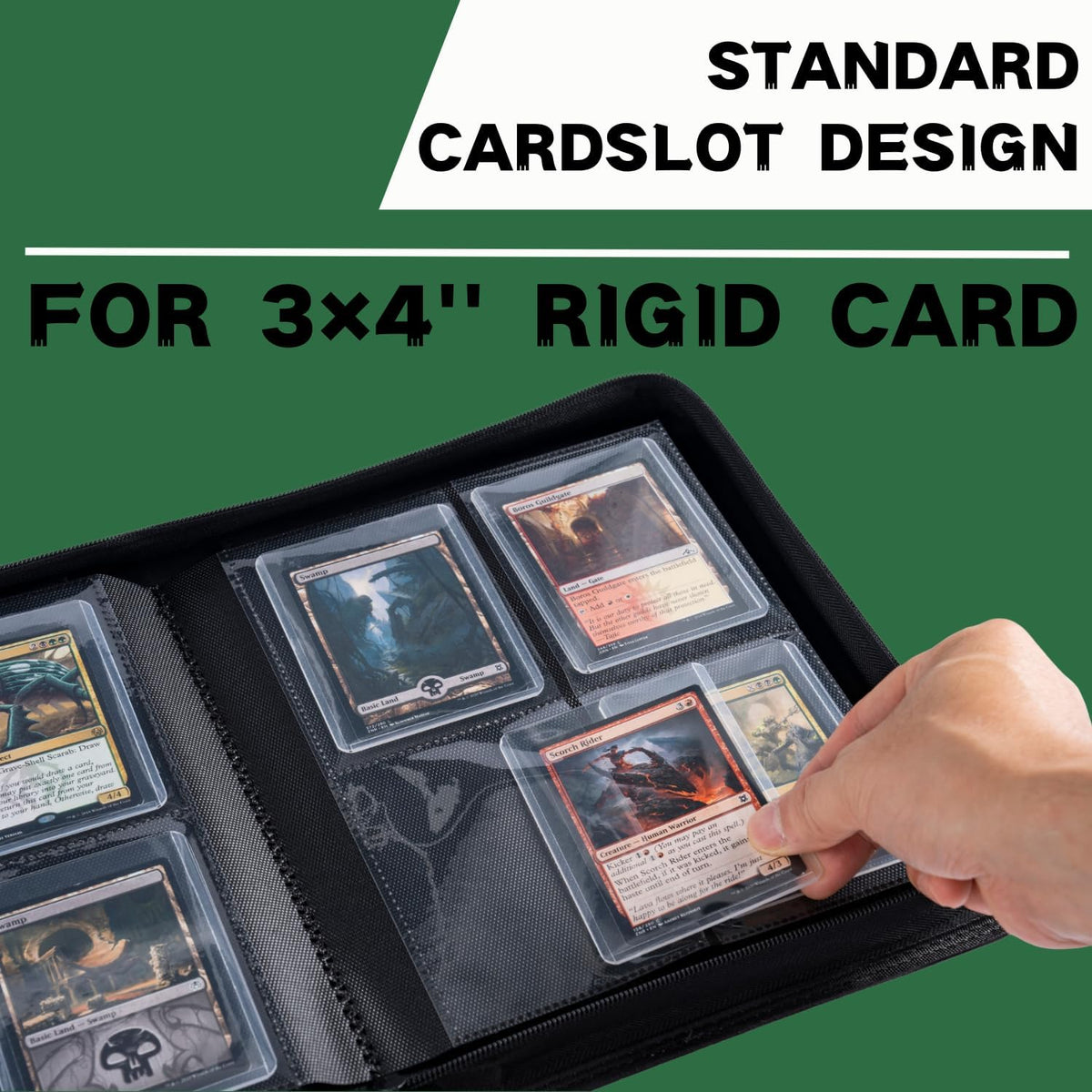 Toploader Binder, Holds 128+ Toploaders, 4 Pocket Top Loader Card Storage Case, Double-Sided Pockets for trading card in 3 x 4'' Toploaders（Green）