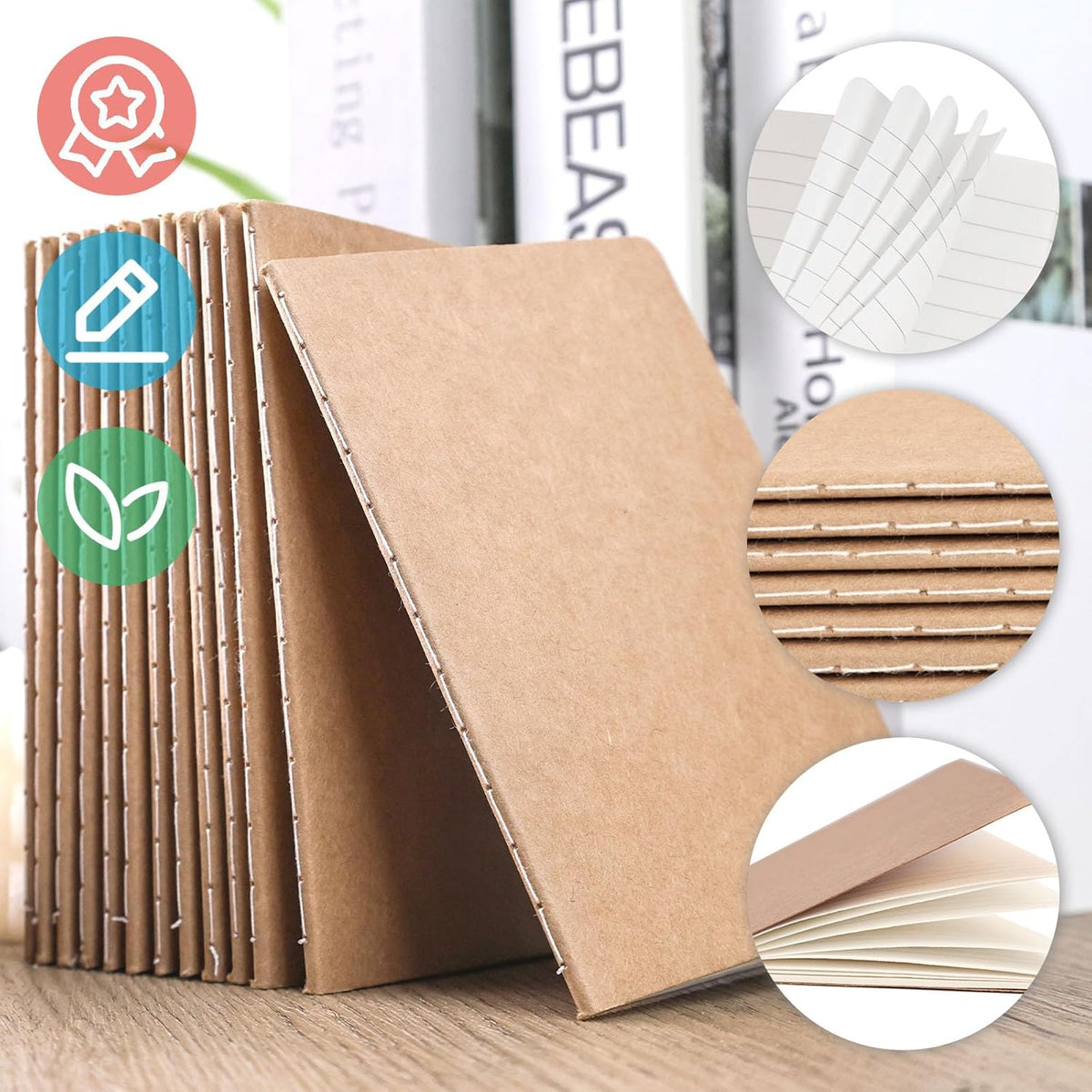 Koogel 24PCS Small Lined Notebooks Bulk, 3.5 x 5.5 Inch Mini Journal Pocket Notepads Set, Kraft Paper Cover Memo Pad for Back to School Students Home Supplies, 30 Sheets/60 Pages