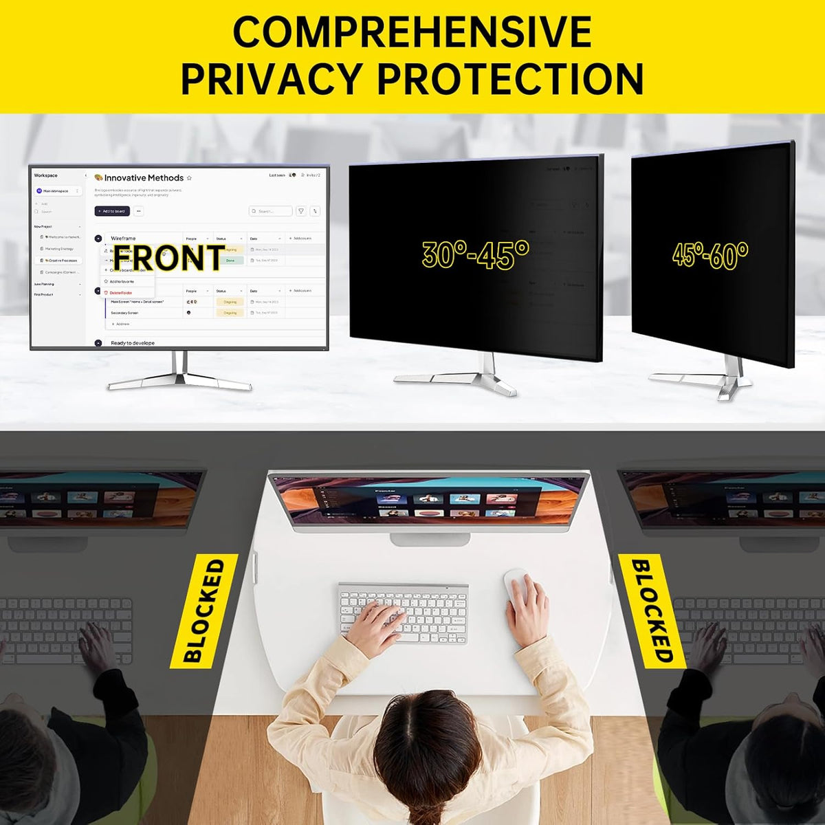 21.5 Inch Computer Privacy Screen for 16:9 Widescreen Monitor, Anti-Blue Light Monitor Privacy Screen Filter, Anti-UV Computer Shield