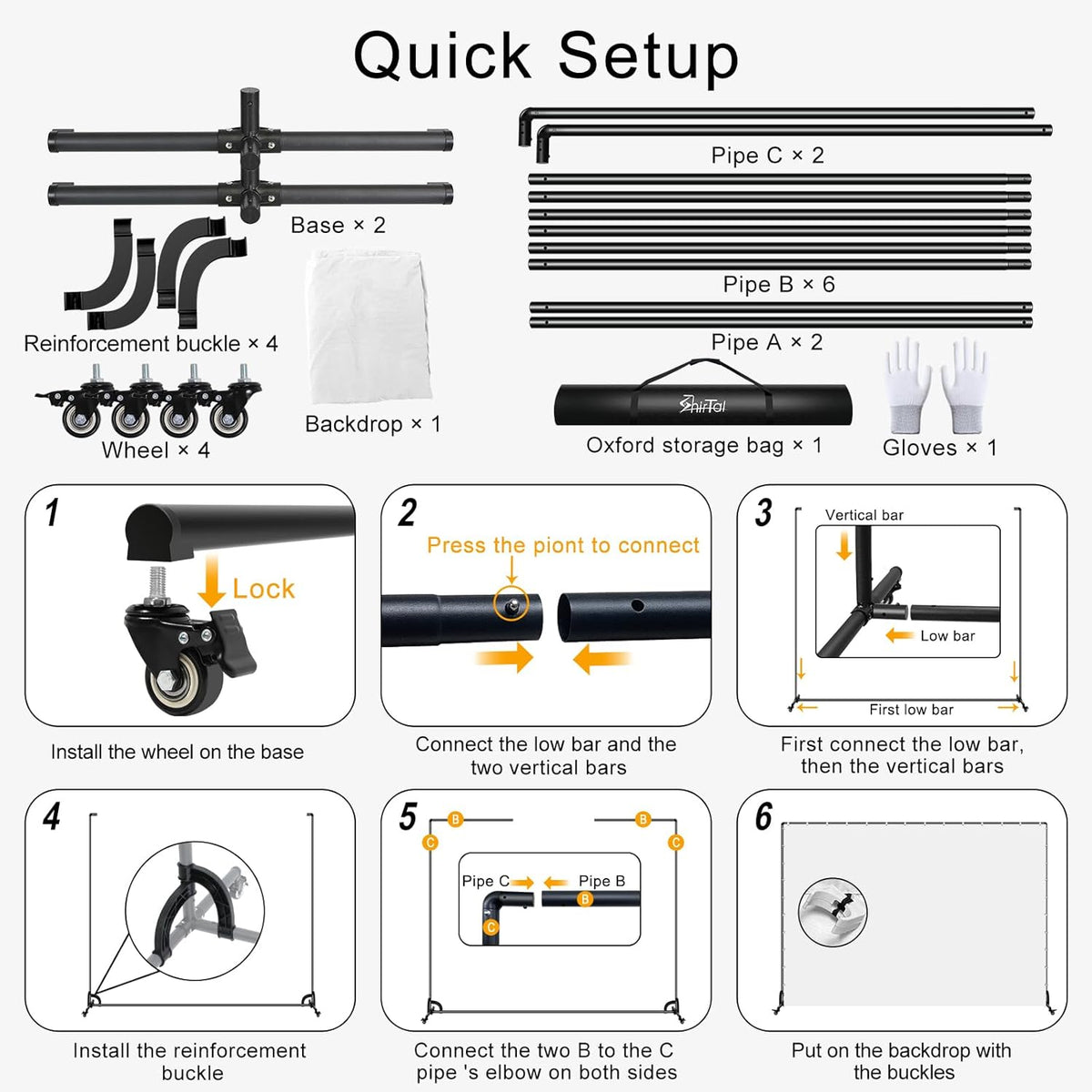 7x10ft White Photo Backdrop with Stand,Movable Photography Backdrop Stand Kit with Wheels and White Screen Backdrop Background for Photo Shooting,Video Recording，Events, Party