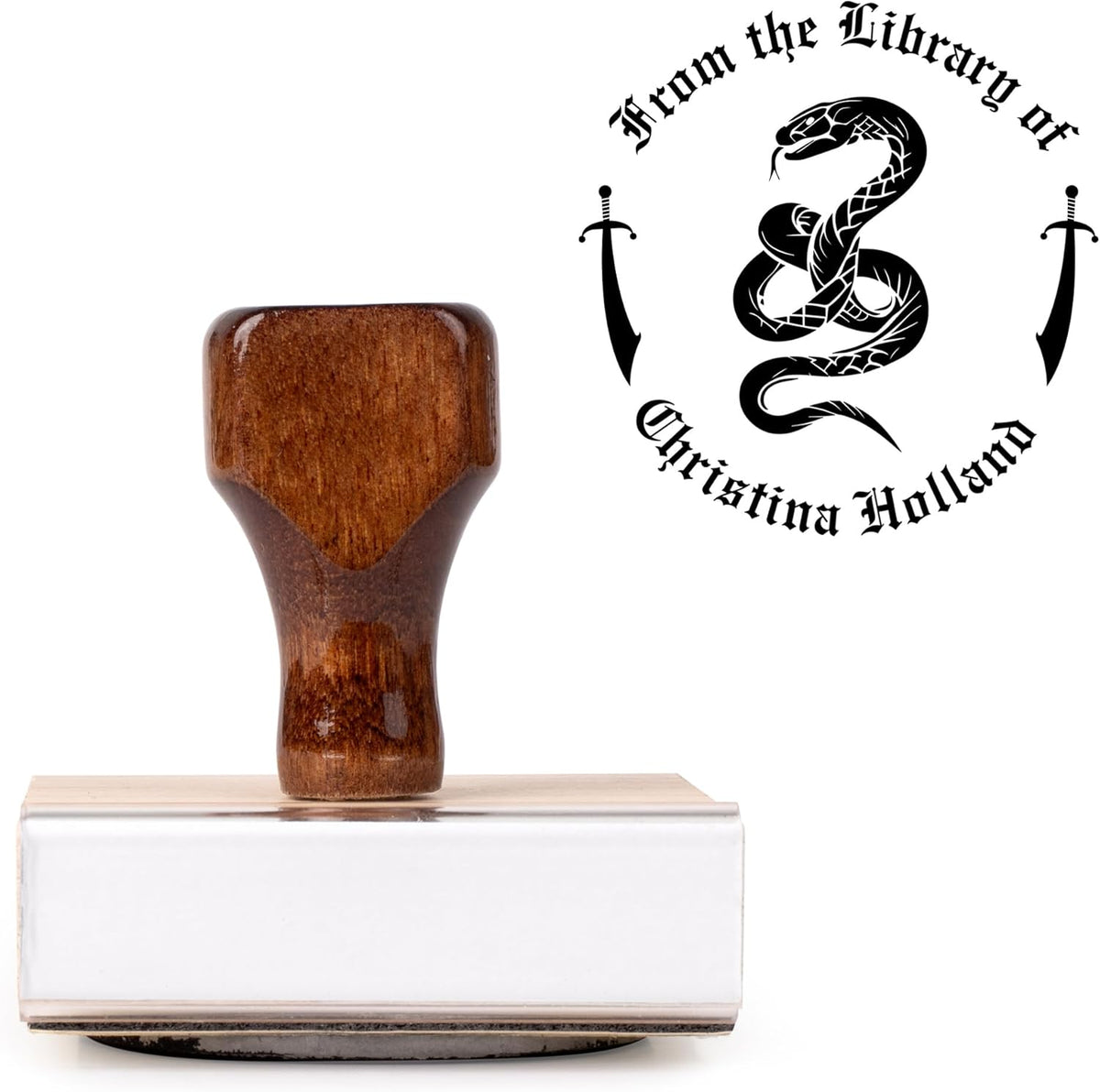 from The Library of Embossers & Stamps for Fantasy Book Readers | Custom Embosser | Custom Stamp | Ex Libris | Elevate Your Fantasy Collection of Stories and Novels (Design 11, Wood Hand Stamp)
