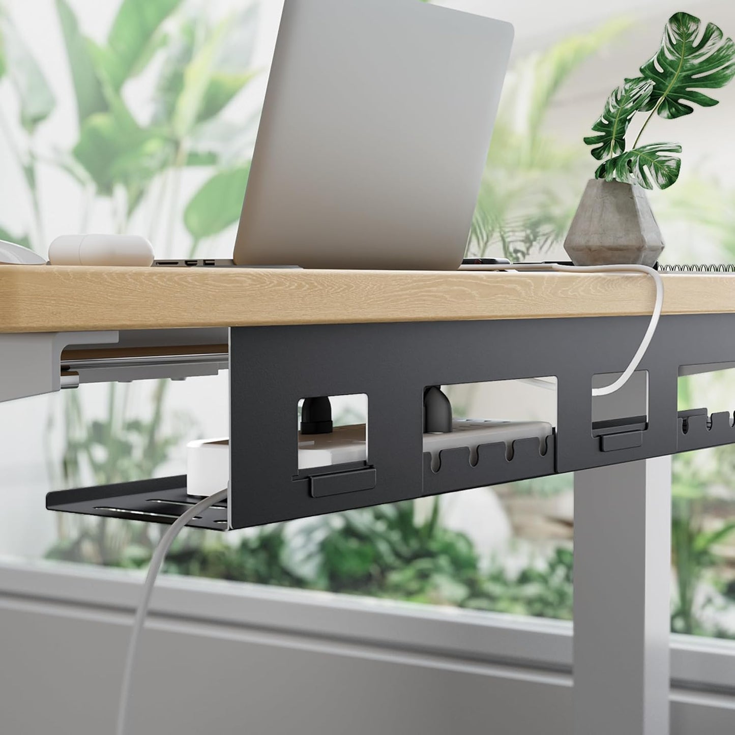 Under Desk Cable Management Tray, 31.5 Inches Metal Cord Organizer Rack, Desk Tray for Power Strip, Cord, Wire, Easy Mounting Cable Management Under Table for Home Office, Black