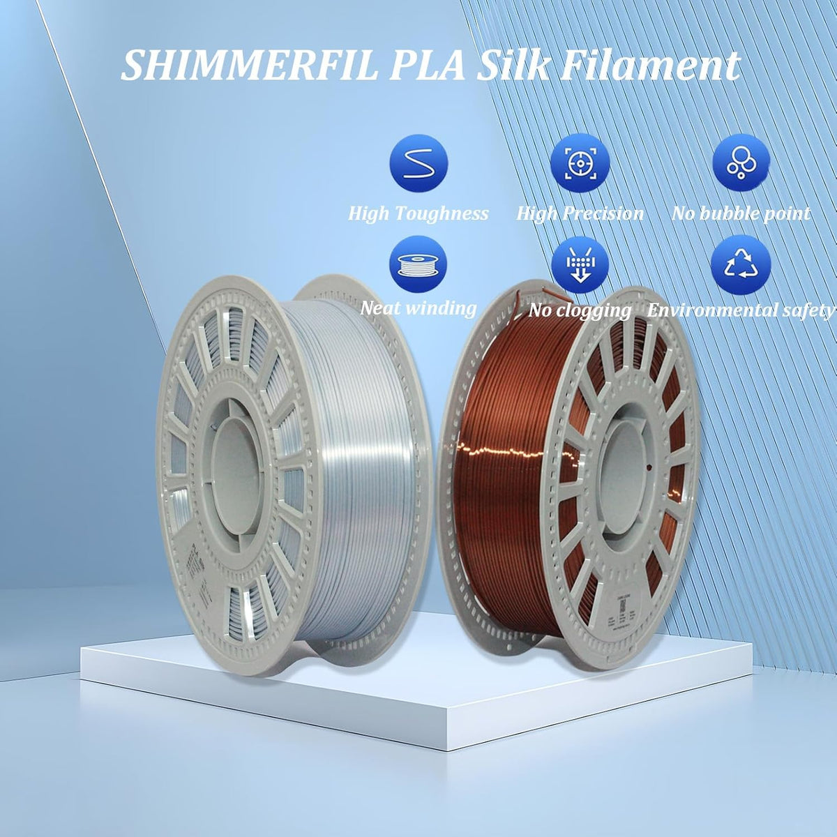 Silk Filament 1.75, Pla + Filament, 3D Printer Filament, Dimensional Accuracy +/- 0.03 Mm, 3D Printer Filament Silk, Pla Filament', Pla 1 Kg (2.2 Lbs), Fit Most FDM 3D Printers (Silver)