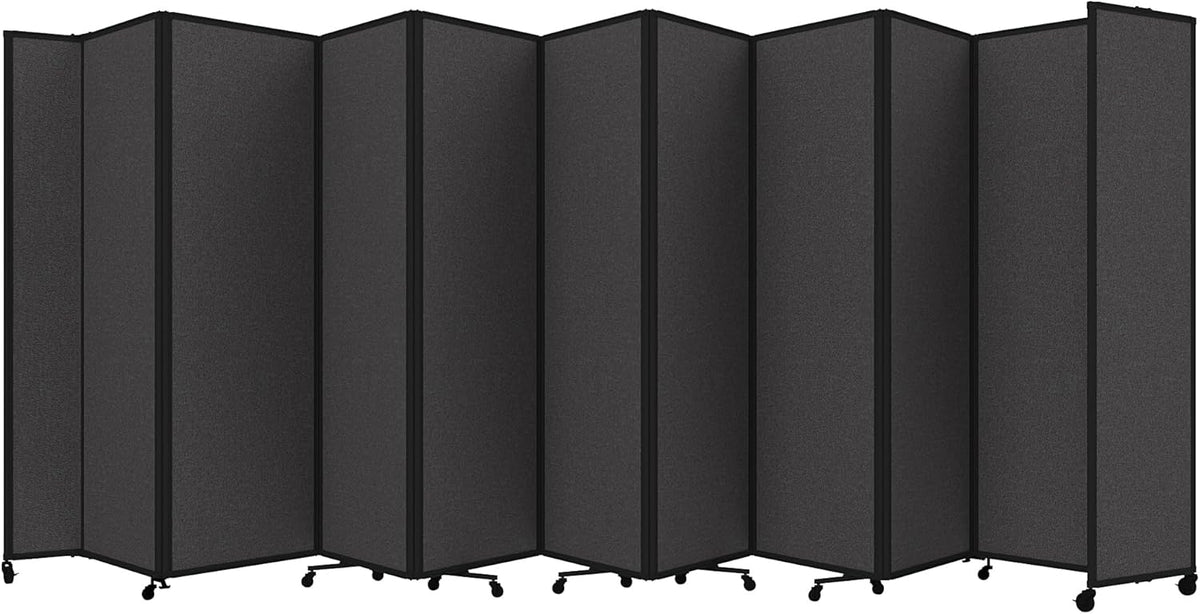 Versare Room Divider 360 Portable Wall Partition | Folding Panels | Large Freestanding Divider | Locking Wheels | Temporary Room Separator | 25' x 7'6'', Charcoal Gray