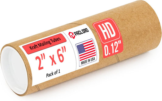 2" x 6" Heavy-Duty Reinforced Cardboard Mailing Tube, Pack of 1 Tube with 2 Caps – Secure USPS Approved – Great for Shipping and Storing of Prints, Artwork, Posters or Documents