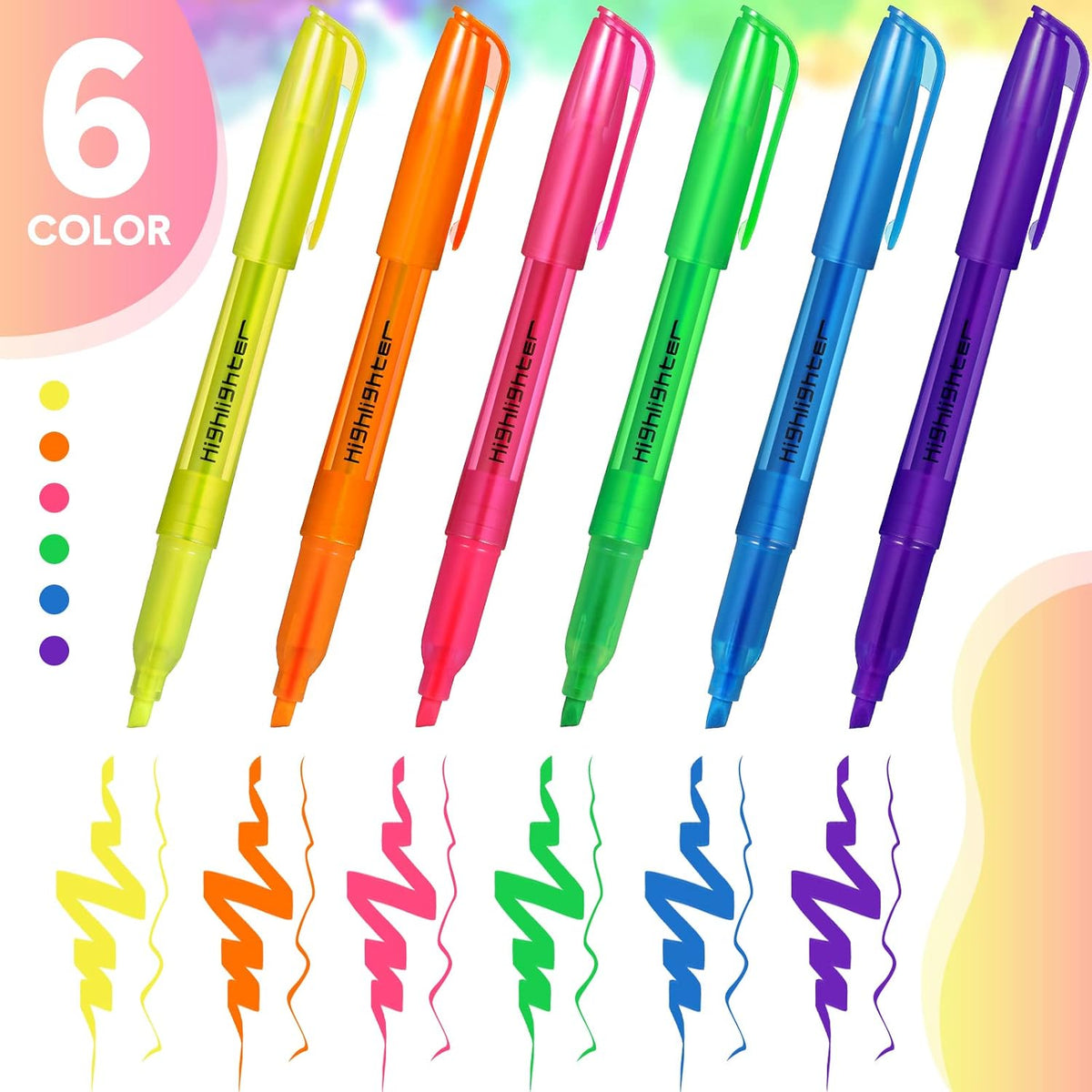 Thenshop 300 Pcs Highlighter Bulk Pack Assorted Colors Highlighter Markers Chisel Tip Fluorescent Pens for Office Classroom Back to School Supplies