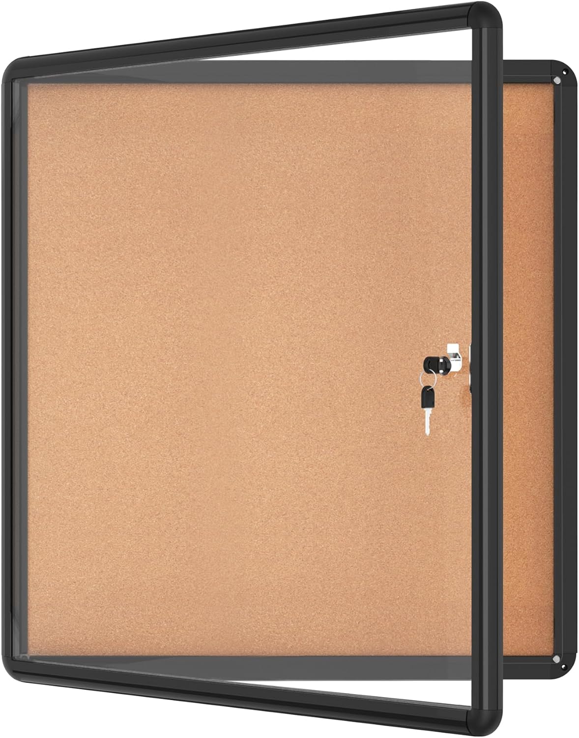 28"x26" Enclosed Bulletin Board, Lockable Weather-Resistant Aluminum Cork Noticeboard for School & Office, Black Frame w/Cork