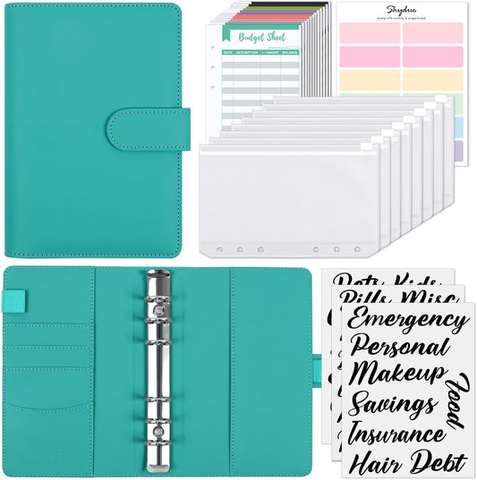 SKYDUE Budget Binder, Money Saving Binder with Zipper Envelopes, Cash Envelopes and Expense Budget Sheets for Budgeting (Turquoise)