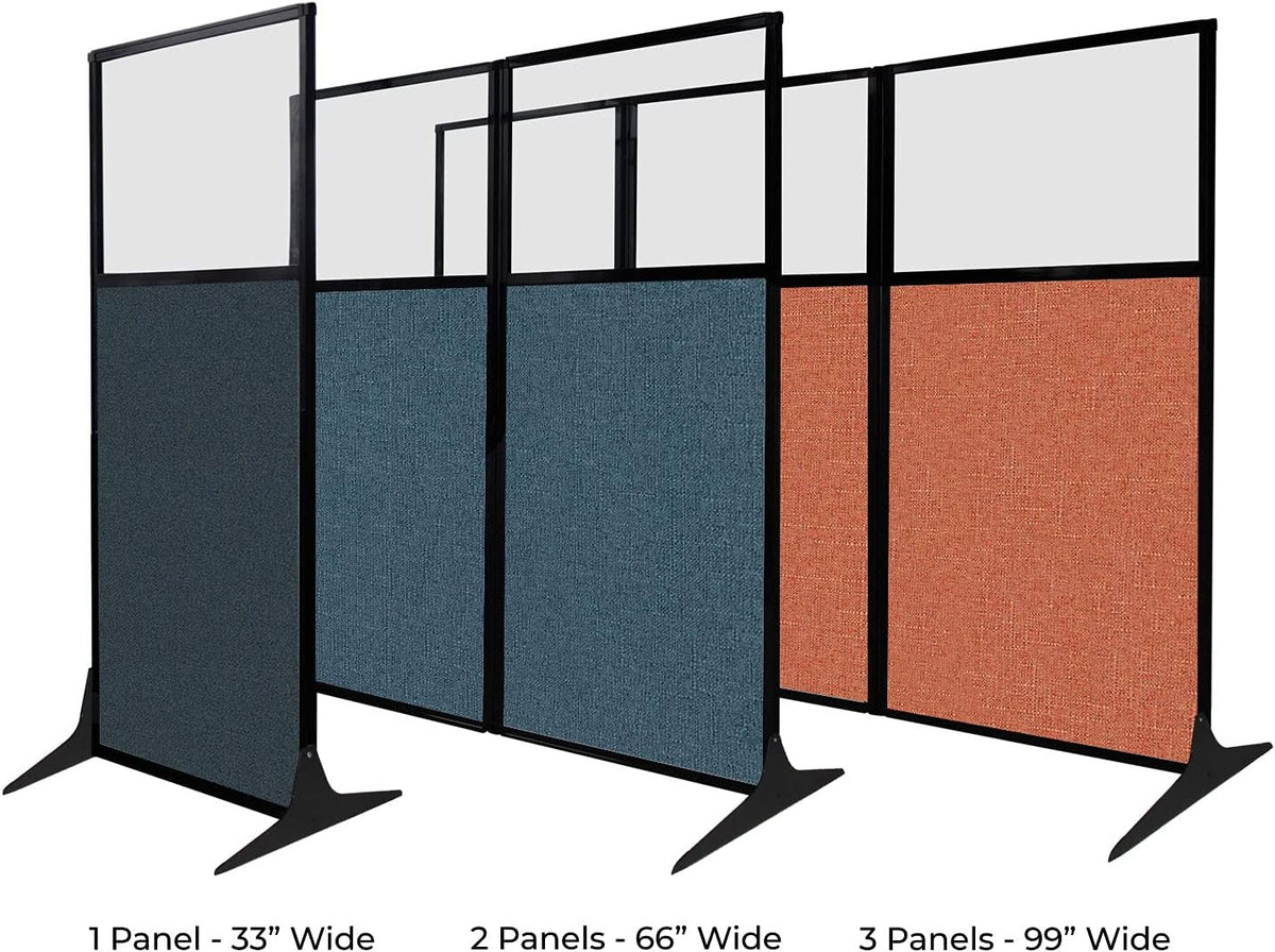 Versare Workstation Partition | Portable Wall Divider | Modern Office Cubicle | Free Standing Privacy Screen | Flexible Work Space | 33" x 70" W/Window, Navy Blue Fabric Panels