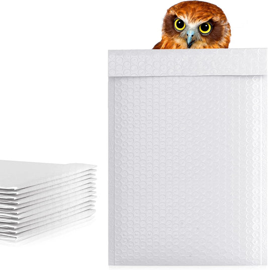 White Poly Bubble Mailers Self Seal, 10.5 x 15 Inch. Pack of 100 Bubble Packaging Envelopes for Shipping. Durable Padded Envelopes Waterproof. Self Seal Padded Mailers. Shipping Packages