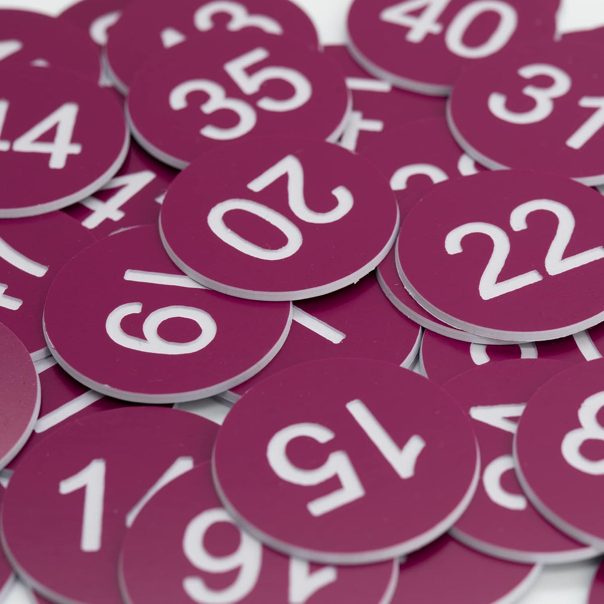 StayMax Plastic Number Tags Engraved Numbered Tags Without Hole (1-50, Purple)