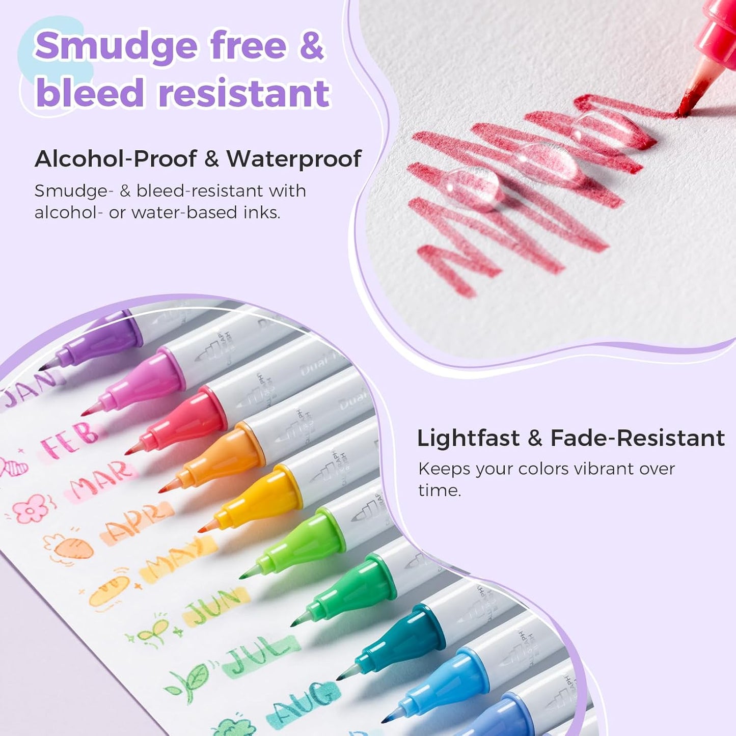 Ohuhu Brush & Fineliner Dual Tips Colored Drawing Pens, 12 Colors Waterproof & Alcohol-proof Brush Micro Pens for Adults Artists & Beginners Drawing Sketching Bullet Journal Outlining Office Class