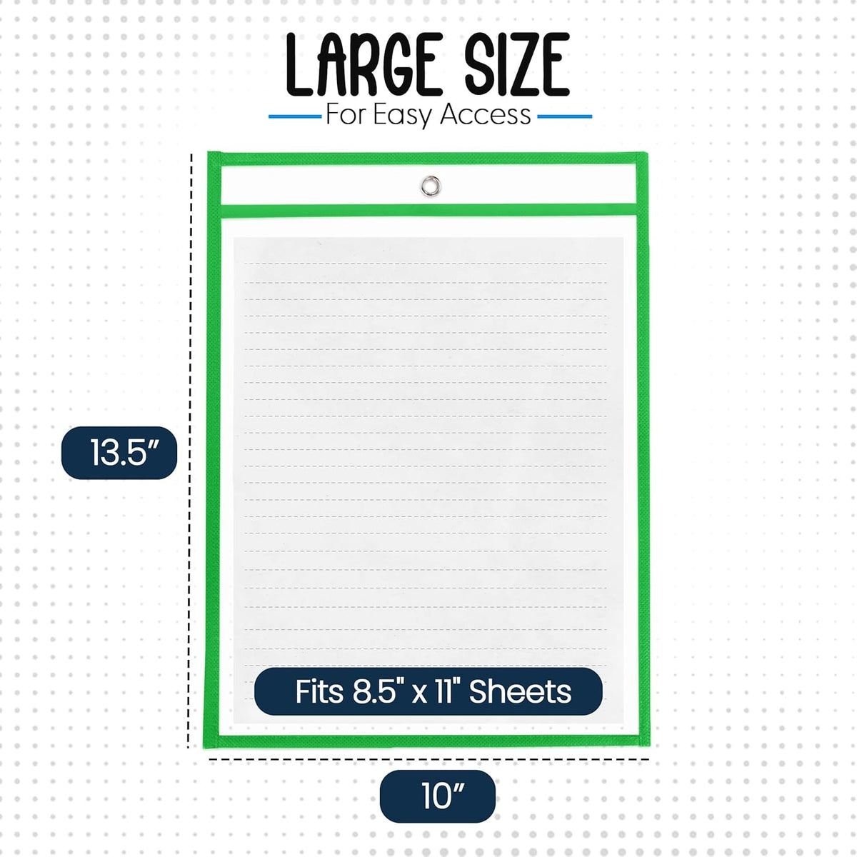 Essex Wares - 6 Pack, Neon Green, Water-Resistant Dry Erase Pocket Document Protectors, 10" Wide x 13.5" Tall - Dry Erase Clear Plastic Sleeves - Reusable & Easy Erase Plastic Invoice Holders
