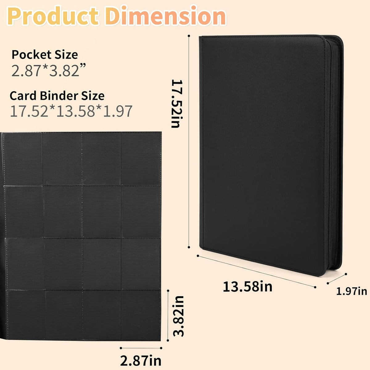 Premium 1000+ Pockets Trading Card Binder, 16-Pocket Ringless Side-Loading Album for TCG, MTG, Lorcana, Sports & Standard-Size Cards (Black2)
