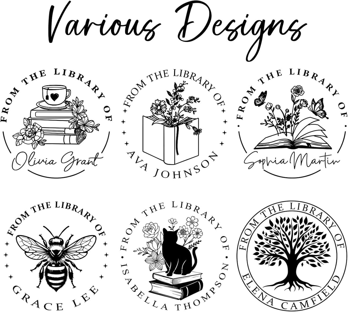 Personalized Book Stamp - Custom Library Stamper - Custom Stamps Self Inking - Perfect Gifts for Book Lovers, Friends, Teachers, Bibliophiles - 4 Sizes - 5 Ink Color Options (Library)