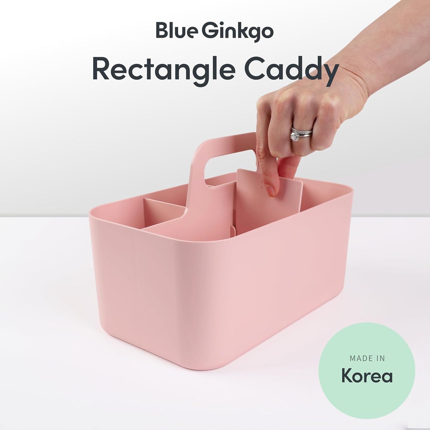 BLUE GINKGO Stackable Organizer Caddy – Korean-Made Portable Tote for Bathroom, Office, Crafts, or School Supplies (Rectangle, Pink)