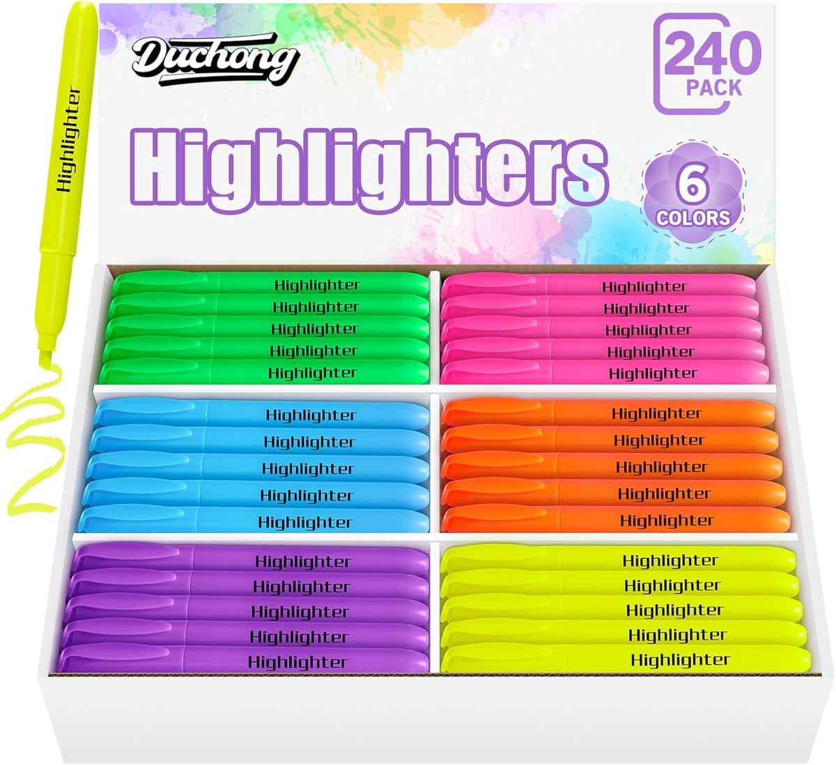 Duchong 240 Highlighters Bulk, Highlighters Assorted Colors for Adult Kids, Chisel Tip Dry-Quickly No Bleed Highlighter, Office Classroom Must Have, School Supplies for Teachers