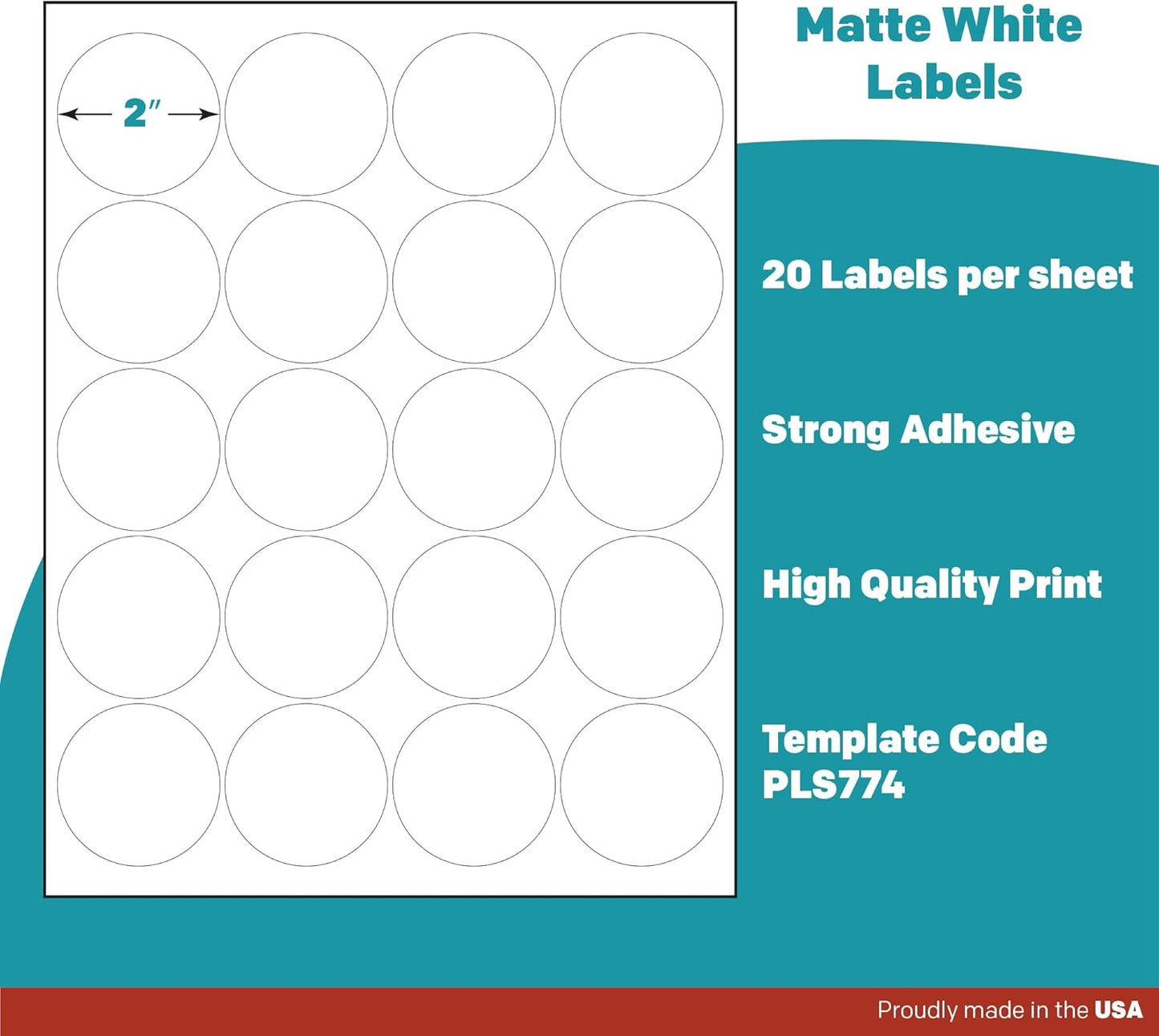 Premium Label Supply White Sticker Round Labels – 2" Circle – Laser/Inkjet Compatible – (20 per Sheet), 1000 Sheets – 20,000 Total Adhesive Labels