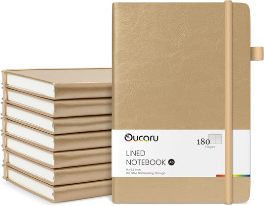 Oucaru Lined Journal Notebook, 8 Pack, 180 Pages, A5 Journals for Writing, 100 GSM Thick Paper, Small Notebooks Daily Journal for Women Men Work, Business, School, Travel Supplies