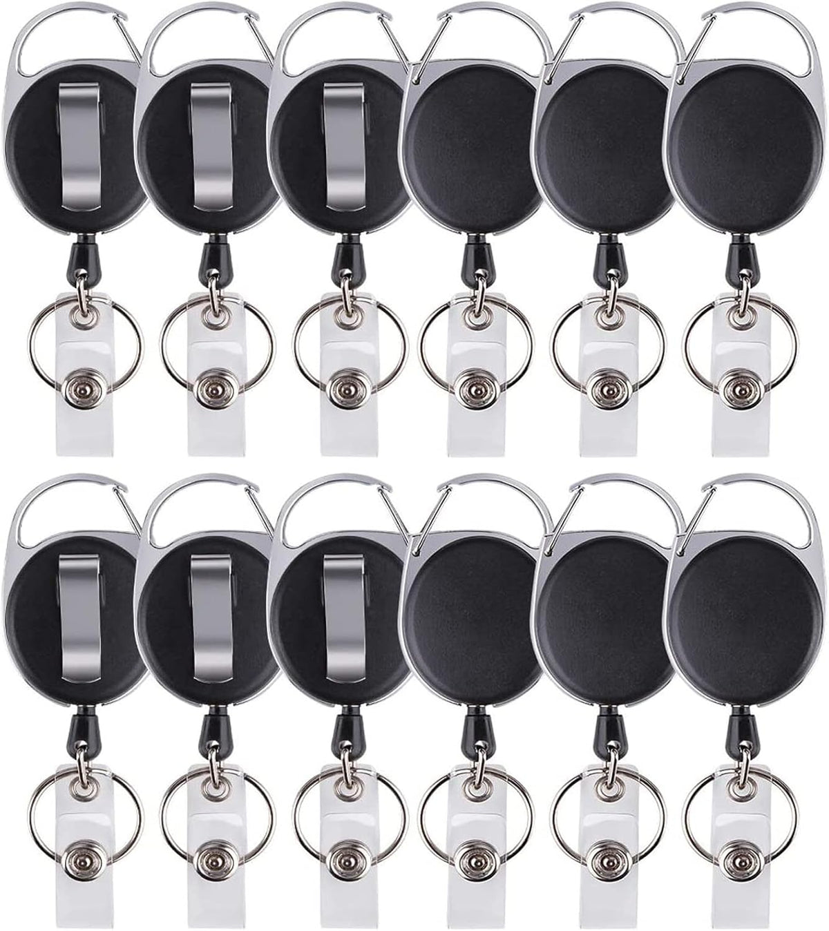 12 Packs Heave Duty Retractable Badge Reels with Carabiner Belt Clip and Key Ring, Badge Holders for ID Card Holders with 26.5 Inch Pull Cord (Black)