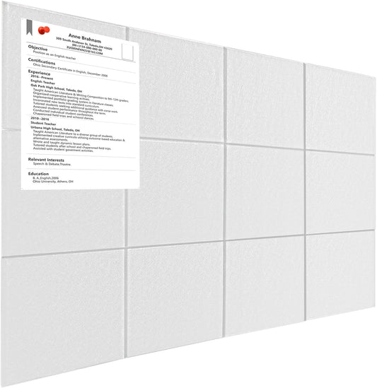 Large Bulletin Cork Boards for Walls 36" x 48", White Bulletin Board for Office, 12 Pack Cork Felt Boards Tiles for Classroom Decor, Pin Board with Pushpins, Office Essentials