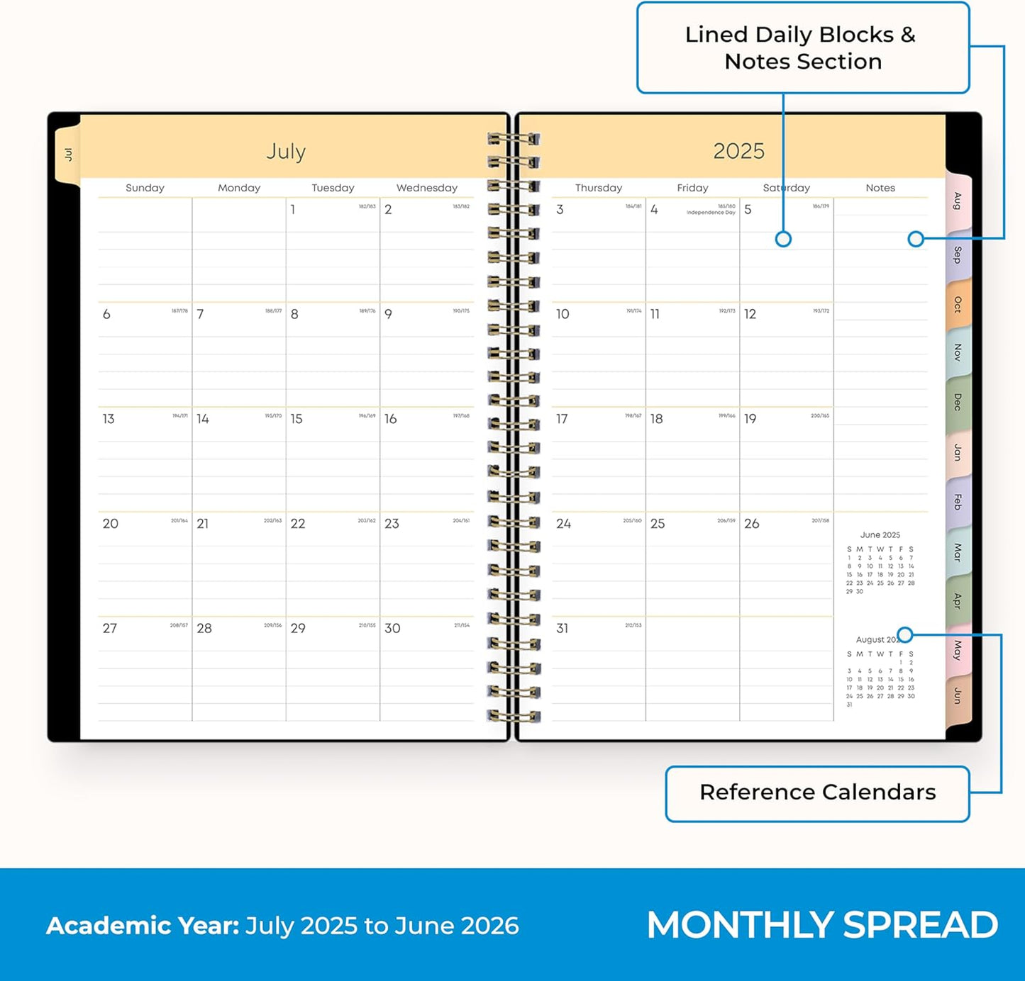 Blue Sky 2025-2026 Weekly and Monthly Academic Year Planner Calendar, July 2025 - June 2026, 5.8" x 8.6", Flexible Cover, Wirebound, Laminated Tabs, Storage Pocket, Gemini
