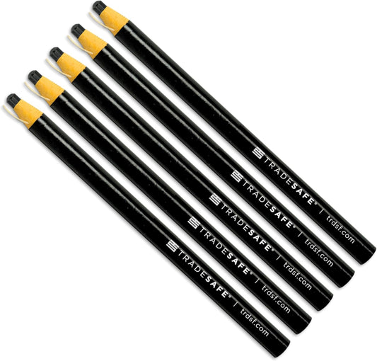 TRADESAFE China Markers Grease Pencils - 5 Black Grease Markers, Peel-Off Wax Pencils for Labeling on Metal, Glass, Vinyl, Wood, Fabric, Rubber, No Sharpening Needed