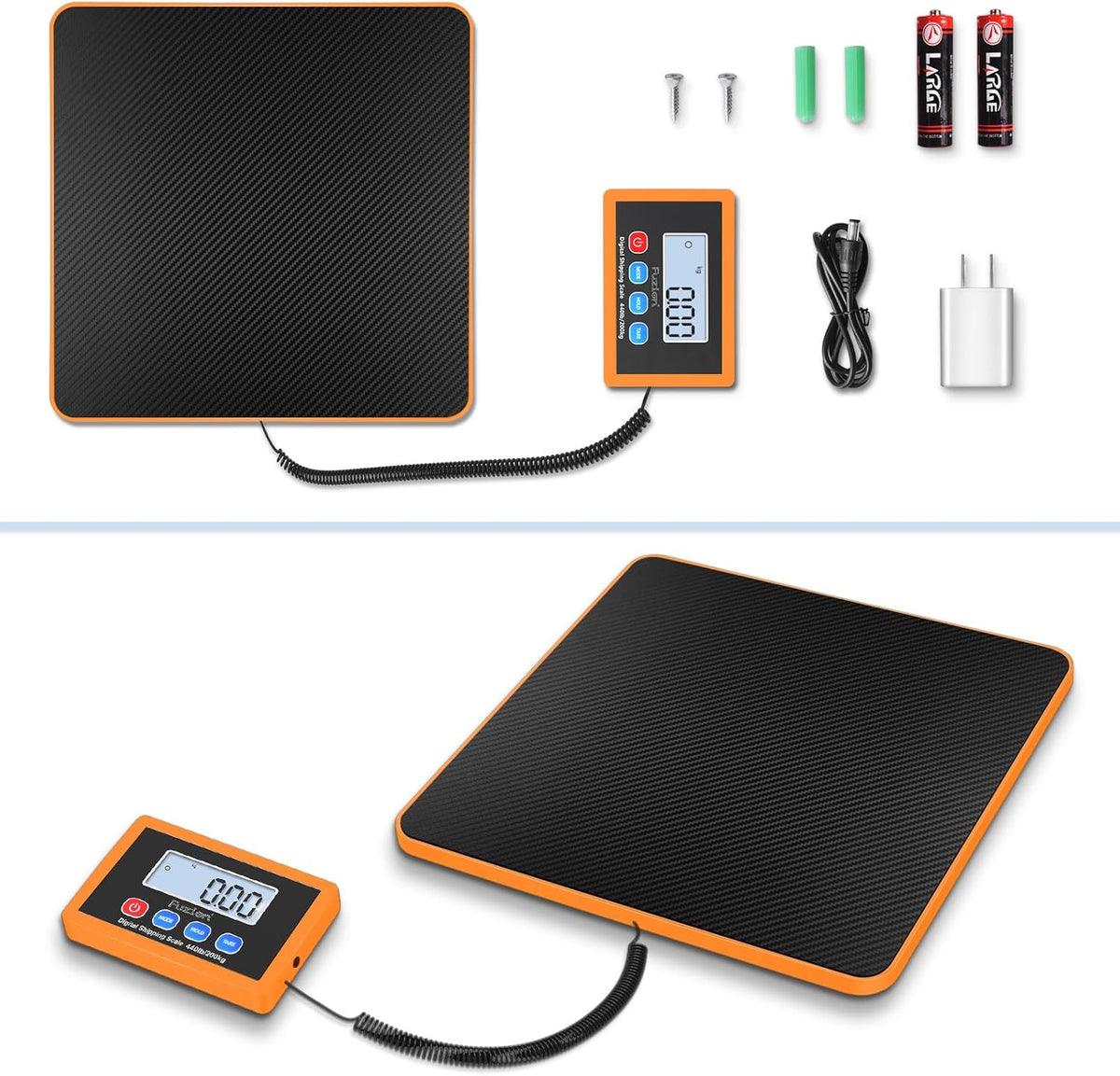 Fuzion Shipping Scale, 440LB/200KG x 10g Digital Postal Scale, Hold/Tare Function, Postage Scale for Packages Small Business/Luggage/Mailing, Battery & AC Adapter Included