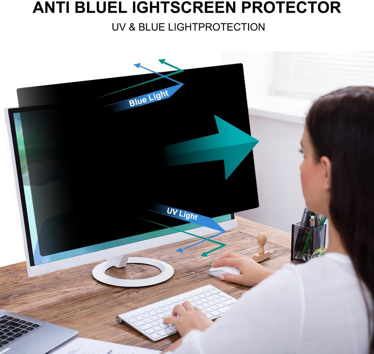21.5 Inch Computer Privacy Screen Shield [2 Pack] for 16:9 Widescreen Desktop Monitor - Anti-Glare Blue Light Privacy Filter and Anti Spy Privacy Screen Protector Film