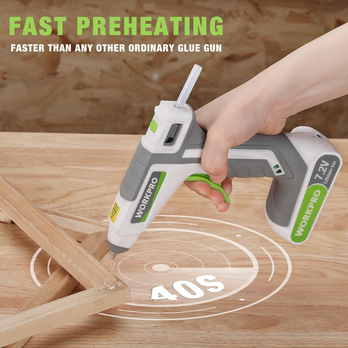 WORKPRO 7.2V Cordless Hot Melt Glue Gun, Rechargeable Fast Preheating Glue Gun Kit with 20 Pc Premium Mini Glue Stick, Automatic-Power-Off for Art, Craft, Decoration, USB Type-C Cable Included