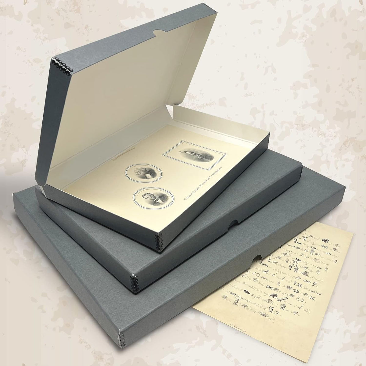 Golden State Art, Archival Folio Storage Box 9x12, Clamshell Design with Metal Edge, Preserve and Store Photos Documents Cards Prints Arts Crafts DIY, Gray, Pack of 2