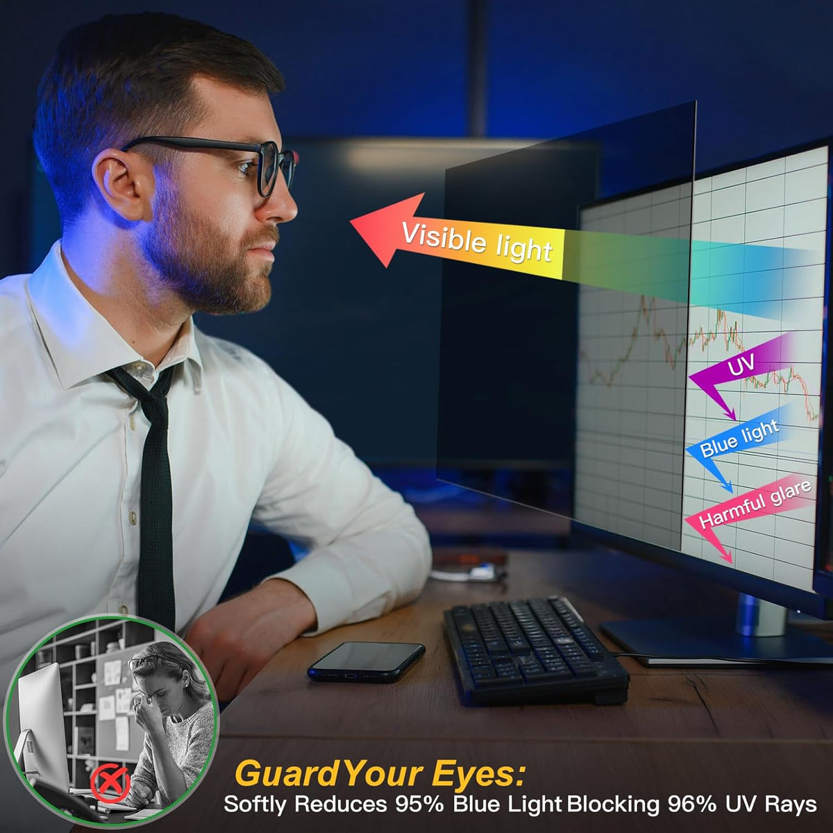 Magnetic Computer Privacy Screen Filter 27 inch for 16:9 Widescreen Monitor Desktop PC, 27in Hanging Removable Anti Blue Light Glare Eye Protection Shield, Anti Spy Screen Protector Panel
