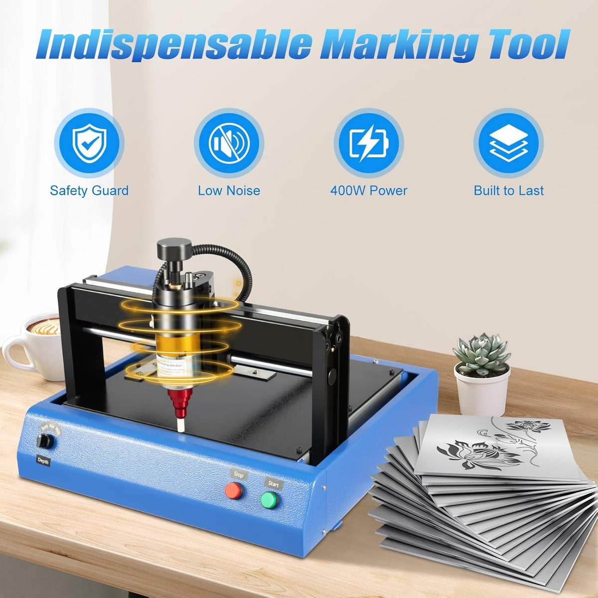 110V 400W Electric Metal Marking Machine, Desktop Metal Engraving Machine, Marking Machine for Metal or Hard Plastic Signs, Marking Depth 0.05mm-1mm, 2in/s
