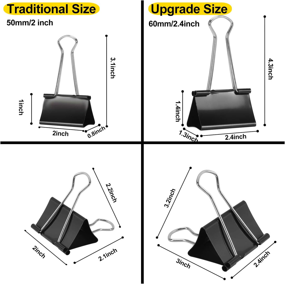 Ufmarine Extra Large Binder Clips 2.4 Inch Length, Jumbo Binder Clips for Office (8 Pcs)