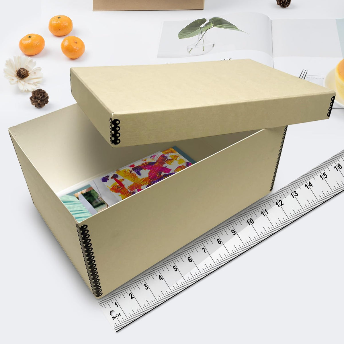 Lineco Archival Photo Storage Box, Holds up to 1100 of 5x7 Pictures, 4x6 Photograph Container with Removable Lid. Preserve Snapshot, Negatives, Prints, Films, Card, 5"x7"x12", Tan, 2 Pack