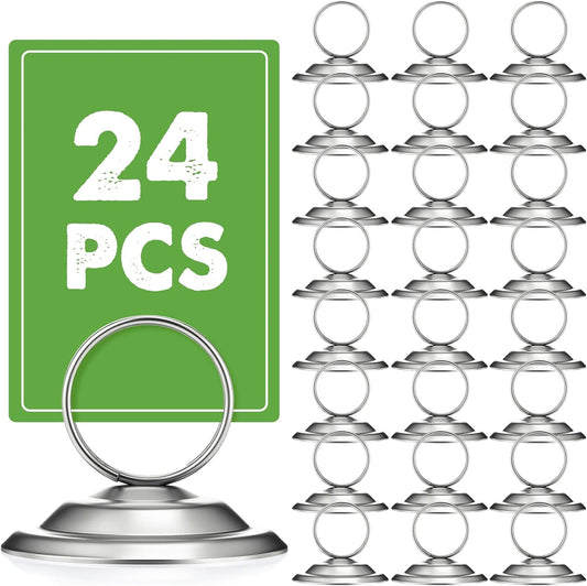 24 Pcs Table Number Holders Metal Place Card Holders Table Number Stands Tabletop Menu Sign Stands for Wedding Restaurant Recipe Banquet Birthday(Matte Nickel)