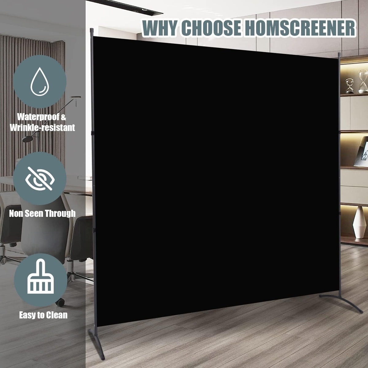 Room Divider 6FT Folding Privacy Screens, Partition Room Dividers w/Freestanding Design, Portable Wall Divider for Room Separtation, Fabric Screen Panel for Home Office Dorm (Black, 1 Panel)